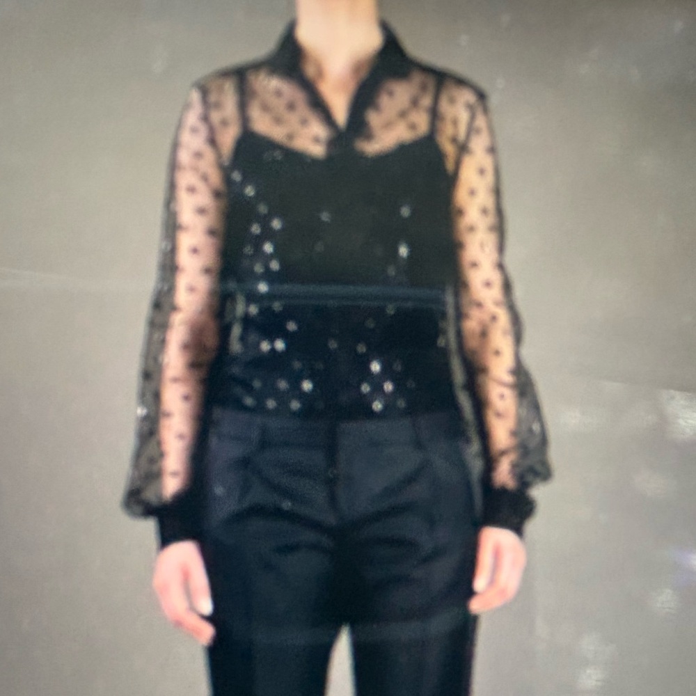Saint Laurent Black Sheer Polka Dot Blouse